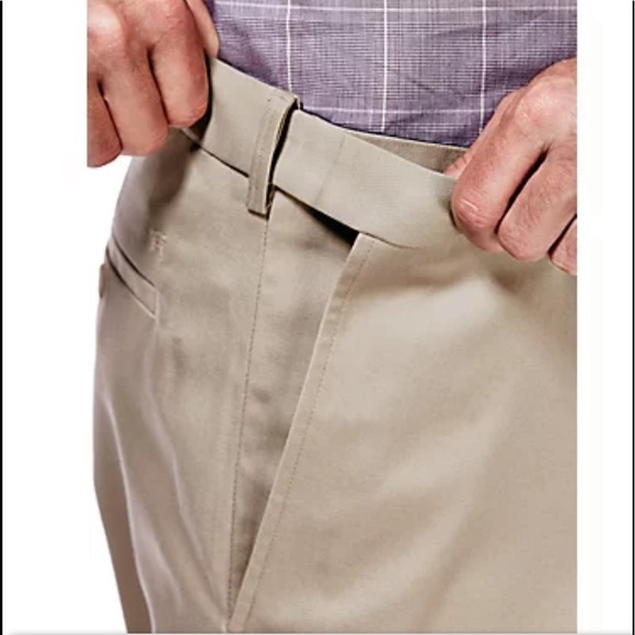 Haggar Pants Khakis Classic Fit Flat Front No Iron Expandable Waist Size 42x36 - Picture 2 of 6
